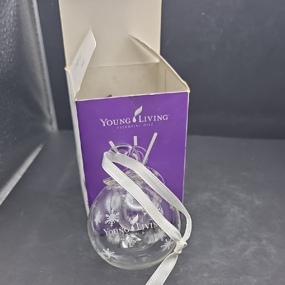 Young Living Clear Glass Ornament with White Ribbon